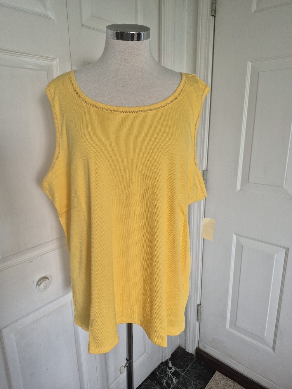 Coldwater Creek Bright Yellow Ribbed Knit Tank Open Accents Neckand Arm 3X NWT